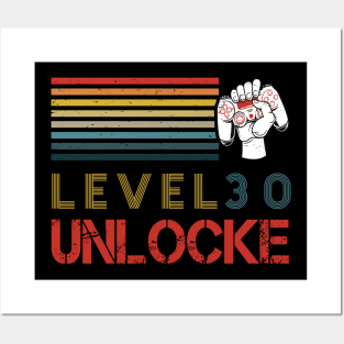 Level 30 Unlocked 30 Years Old Video Gamer 30th Birthday Posters and Art